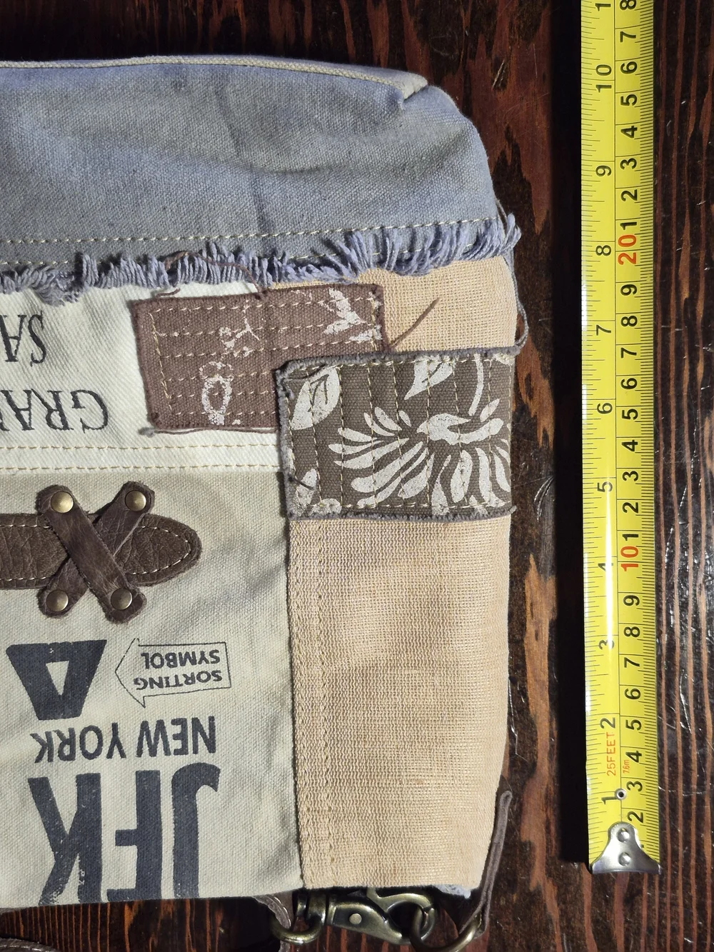 Myra Bag Patchwork Canvas Messenger in Brown, Cream, Gray